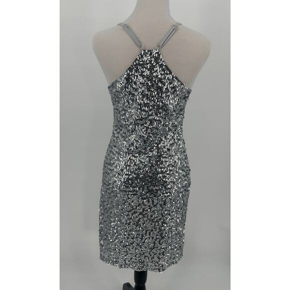 Pretty Guide Silver Sequin Bodycon Mini Dress Sz M Sleeveless Sparkly Party NWT - Picture 2 of 9